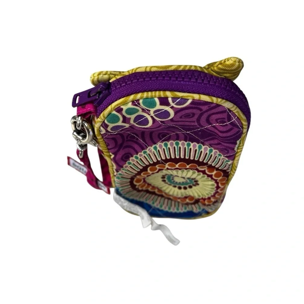Douglas Sillo-ette Owl Fabric Zipper Wristlet Case 6”x4” Fabric Yellow Strap